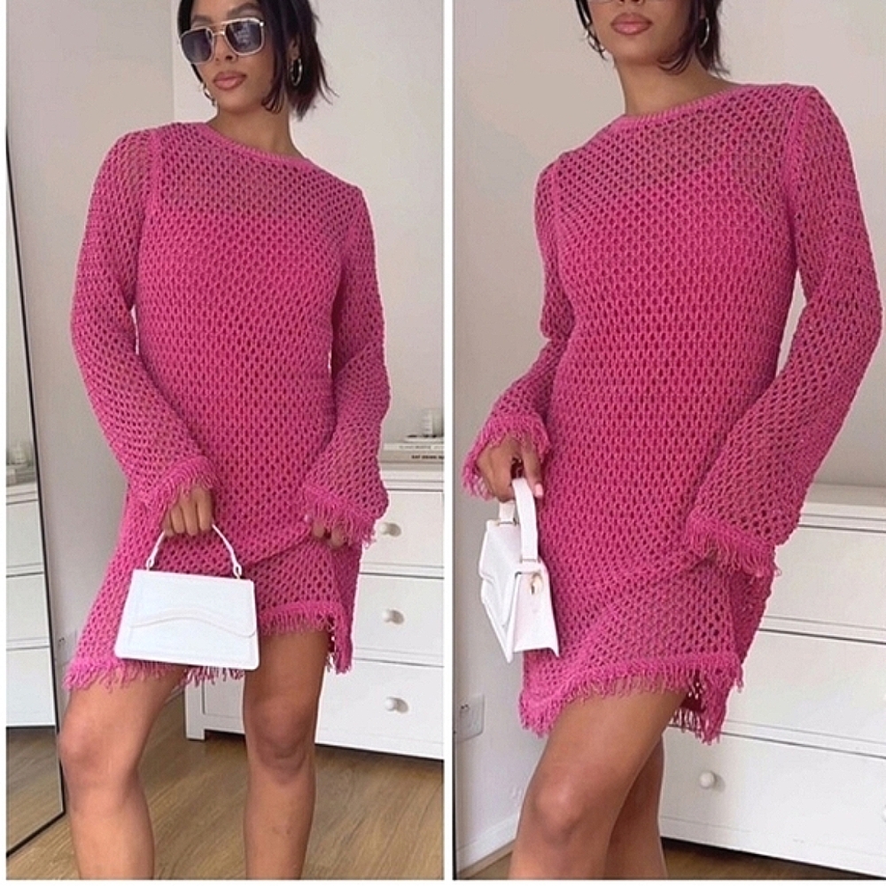 Zara Fringe Mini Dress Pink Size S - Picture 5 of 15